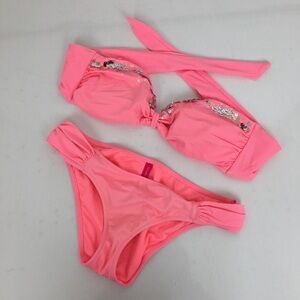 Victoria Secret Pink Sequin Bikini Swimsuit Top Size Large Bottoms Size Small